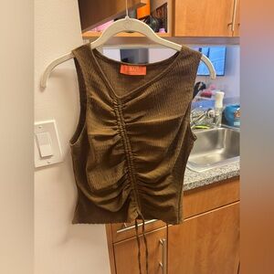 Brown Ruched Sleeveless Top